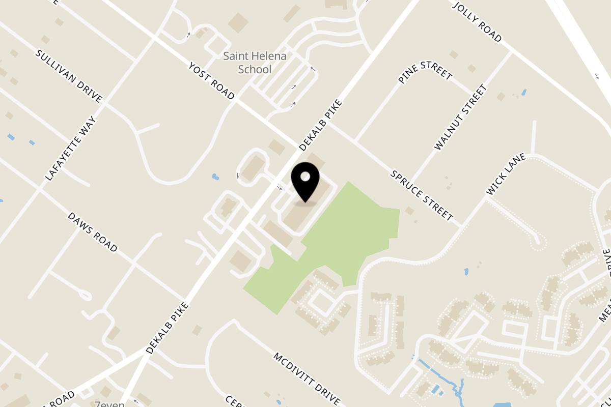 Map showing the location of Pudge's Steaks & Hoagies on 1510 Dekalb Pike in Blue Bell